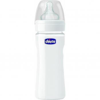 Chicco 60043000080 - Biberón de cristal con tetina de silicona con flujo normal