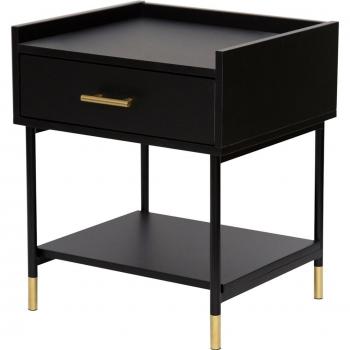 Mesita de Noche Tedy Atmosphera - Madera y Metal - Negro - con Cajón y Estante Inferior