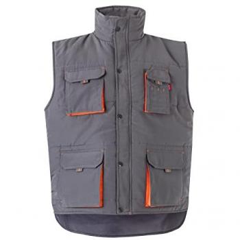 Chaleco Acolchado Bicolor Multibolsillos Gris/Naranja Talla M Velilla