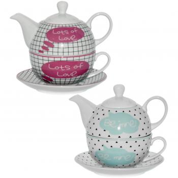 Supernova Decoracion_ Set 2 tazas c/tetera y plato porcelana
