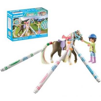 Playmobil Set de Caballos Lavables con Figura y Marcadores Crayola, Juguetes Artísticos para Niños a Partir de 5 Años
