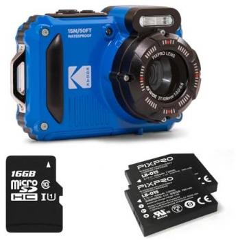 Kodak Pixpro WPZ2 - Cámara digital compacta de 16MP, sumergible hasta 15m, incluye 2 baterías y tarjeta SD de 16GB, disponible en colores azul y amarillo