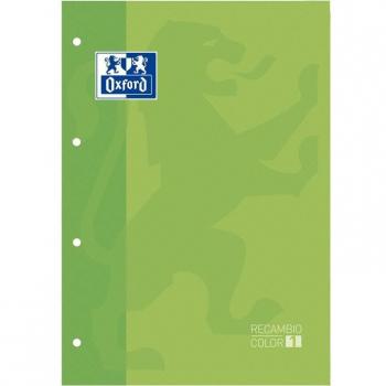 Recambio Oxford School Color 1 Encolado A4+ 80 Hojas 90g/m² Cuadrícula 5x5 Verde Manzana Microperforado 4 Taladros Pack de 5