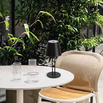 Lámpara de mesa LED recargable Janea TWIN, negra, metal con regulador táctil