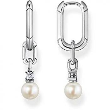 Thomas Sabo Hoop Earrings with Pearl and Links in Sterling Silver