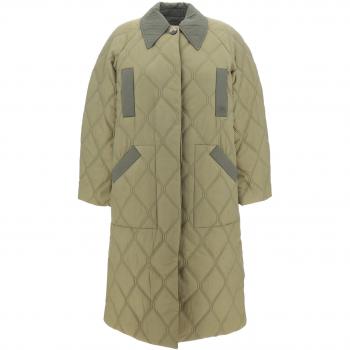 Ganni Women's Techno Fabric Jacket, Green, Size Small/Medium, F92066747 Color 861, Quilted with Side Slits
