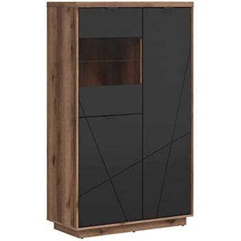Vitrina 3 Puertas Estratificada Negra y Beige con Acabado Natural