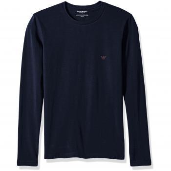 Camiseta de Algodón para Hombre Emporio Armani Azul con Gran Logo, Talla L, Manga Larga y Térmica