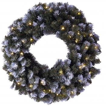 Best Season lyktis-Corona de pino con decoración de nieve, luces, diámetro de aproximadamente 70 cm, luz blanca cálida LED para exteriores 612-11