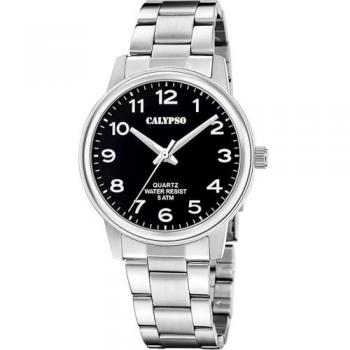 Reloj Calypso Basic K5864/4 Negro Hombre, Caja de Acero Inoxidable 316L Plateado