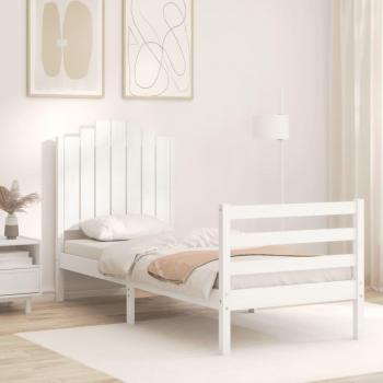 Cabecero de cama individual blanco de madera maciza
