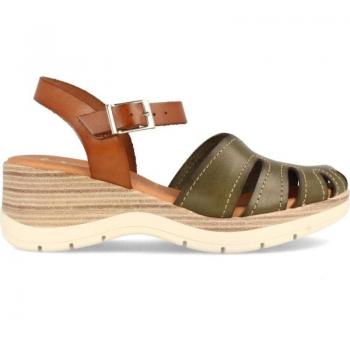 Sandalia de piel para mujer con cuña media Belmo Militar de Marila Shoes