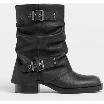 Stradivarius Flat Slouchy Biker Boots in Grey