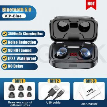 Auriculares TWS Estéreo 9D Bluetooth 5.0 Inalámbricos Deportivos Resistentes al Agua con Cargador de 3500mAh y Micrófono