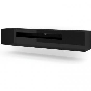 Mueble para TV efecto madera negro de 200 cm, diseño universal, acabado brillante