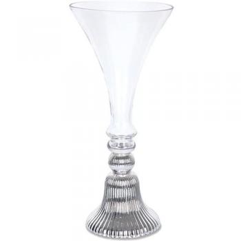 Jarrón Alto de Cristal de 53cm con Pie Talla en Líneas Plateado Ronda - Decoración Elegante para el Hogar