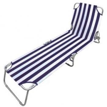 Tumbona Plegable Marbueno de Acero con Rayas Azules y Blancas, dimensiones 187x55x24 cm