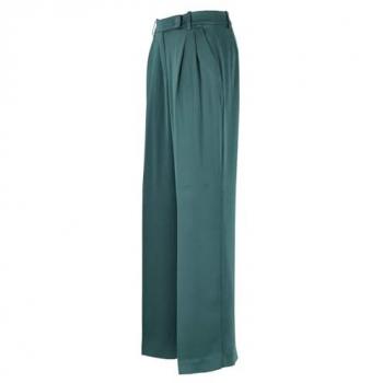 Green Satin Wide Leg Pants for Women - Size 42