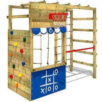 Parque Infantil de Madera Smart Action con Escalera Sueca y Pared de Escalada para Niños - Azul - Wickey