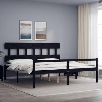 Cama de madera maciza con cabecero negro de 200x200 cm