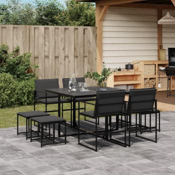9-Piece Black Textilene Garden Dining Set with Cushions