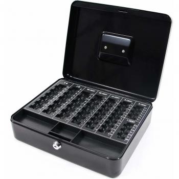 Caja de seguridad hjh OFFICE - Caja de dinero de acero negro con contador de monedas y cerradura cilíndrica