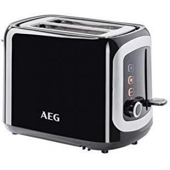 Tostadora AEG AT3300 Serie 3, Doble Ranura, 940W, 7 Niveles de Potencia, Negro con Soporte para Bollería y Tapa Antipolvo