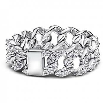 Anillo Cadena Cubana en Pavé de Plata para Damas
