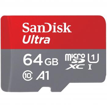 Tarjeta de Memoria SanDisk Ultra Android microSDXC UHS-I de 64 GB con Adaptador SD, Velocidad de Lectura hasta 100 MB/s, Clase 10, U1 y A1, Gris Y Rojo