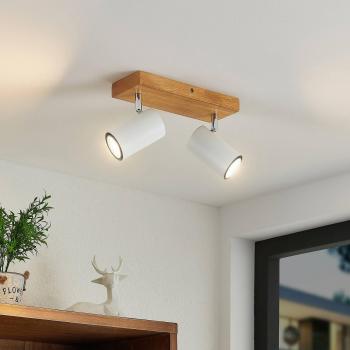 Foco de techo Lindby Maniva, 2 luces, color blanco, diseño moderno, hecho de madera e.o., apto para salón y comedor, tipo GU10