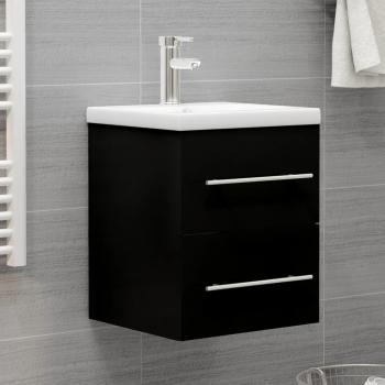 Gabinete con fregadero negro integrado en madera multicapa, mueble con lavabo de madera de ingeniería negro