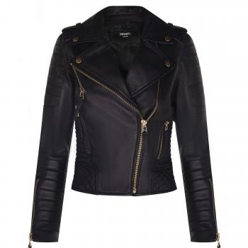 Infinity Leather Women's Quilted Black Lamb Nappa Biker Jacket - Size M