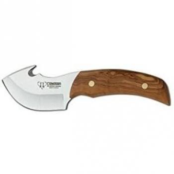 Cuchillo desollador Cudeman 137-L con mango de madera de olivo y hoja de 7,5 cm.