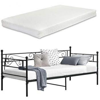 Cama Simple Kerava con Reposacabezas y Reposapiés, Colchón de Espuma Fría, Metal 90x200 cm - Negro