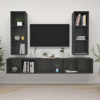 Mueble de salón de pared 4 piezas en aglomerado gris, incluye mueble TV y mesa de TV