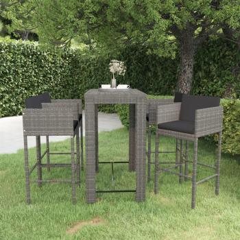 5-Piece Gray Poly Rattan Garden Bar Set with Cushions
