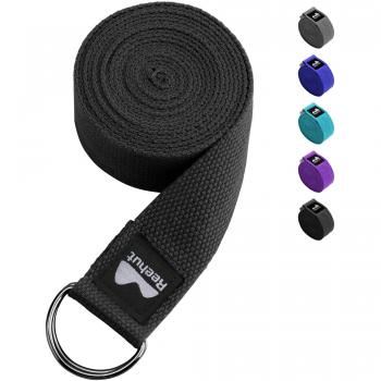 REEHUT Correa para Yoga - Cinturón con Hebilla Metal D-Anillos de Poliéster Algodón Resistente para Ejercicios de Estiramiento, Fitness, Pilates y Flexibilidad