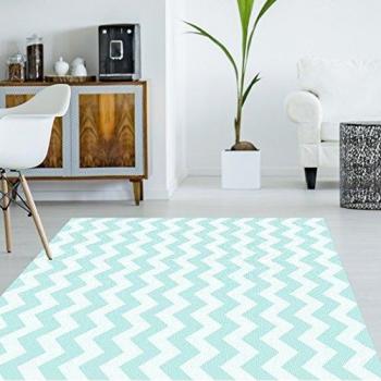 VINILIKO, Alfombra de vinilo, Chevron, Turquesa y Blanco, 133x200 cm