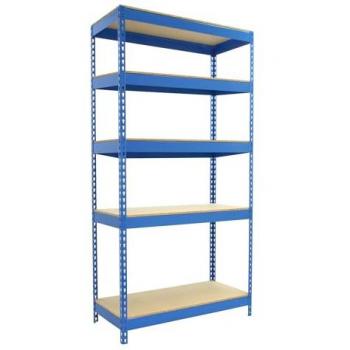 Estantería metálica de media carga Bricoforte 5 estantes Azul/Madera Simonrack 2000x1000x600 mm, 300 kg de Punto Flexión, Estanterías Almacenaje, Estanterías Met