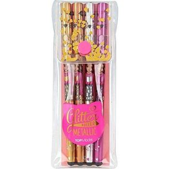 Depesche Depesche-DP-007511 7511 TOPModel-Juego de 4 bolígrafos de Gel metálicos, Color Dorado, Plateado, Bronce y Rosa, para Escribir y Decorar, carbón, 4 Stück