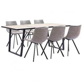 vidaXL Juego Comedor 7 Pieza Cuero Sintético Mobiliario Decoración Interior Casa Hogar Robusto Duradero Resistente Funcional Práctico Útil Gris Claro