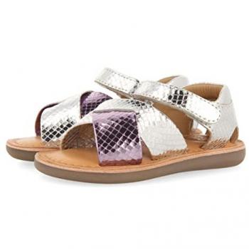Gioseppo Sandalias Bicolor Metalizada en Plata y Animal Print para Niña Tame, Sandalia Bebé Niñas, Plateado, 22 EU