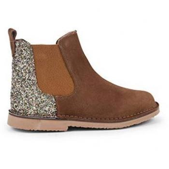 Botines de Niña Serraje con Talonera Glitter Color Marrón Claro Talla 26