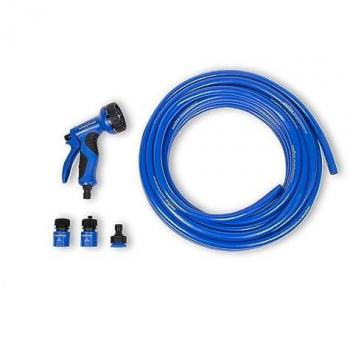 Manguera Enrollable Goodyear 15m PVC Reforzado 3 Capas Anti UV y Anti Torsión con Pistola de Riego 9 Posiciones y 3 Conectores Rápidos ½’’ y