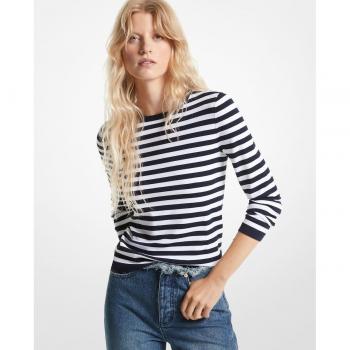 Michael Kors Women's Mini Rugby Stripe Sweater - Round-neck Knitwear, White, Size M