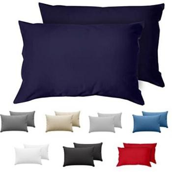 Dreamzie Juego de 2 x Fundas de Almohada 40 x 80 cm Azul Oscuro 100% Algodon Jersey - Funda de Almohada Algodon 40 x 80 cm - Funda Cojin para Cama 40 x 80 cm - Protector de Almohada