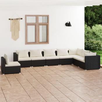 8-Piece Black Poly Rattan Garden Lounge Set with Cushions