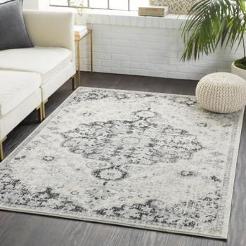 Alfombra Vintage Oriental Rectangular Gris y Negro 200x275 cm, Pelo Corto, 11 mm de Altura