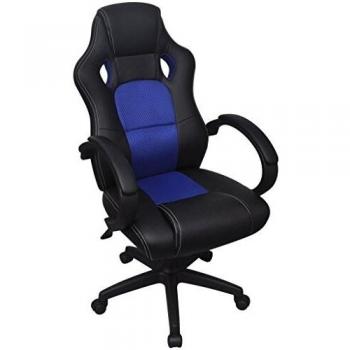 vidaXL Silla de Oficina Ejecutiva de Carreras Color Negro y Azul Cuero Sintético