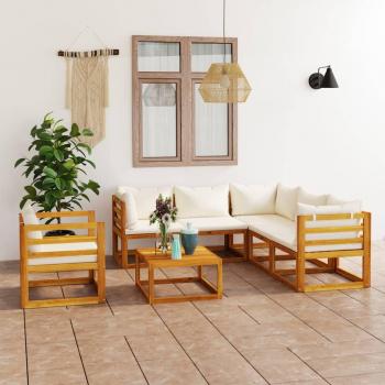 7-Piece Cream Cushion Acacia Wood Garden Lounge Set